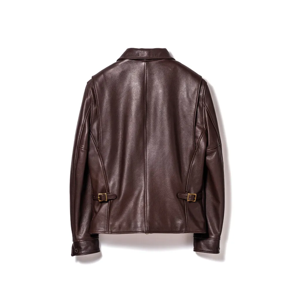 STEER OIL SINGLE BREASTED JACKET leather jacket brand