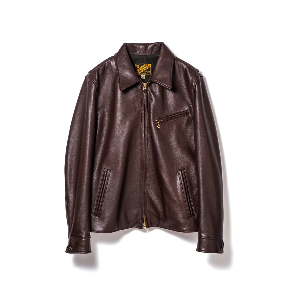 STEER OIL SINGLE BREASTED JACKET leather jacket brand