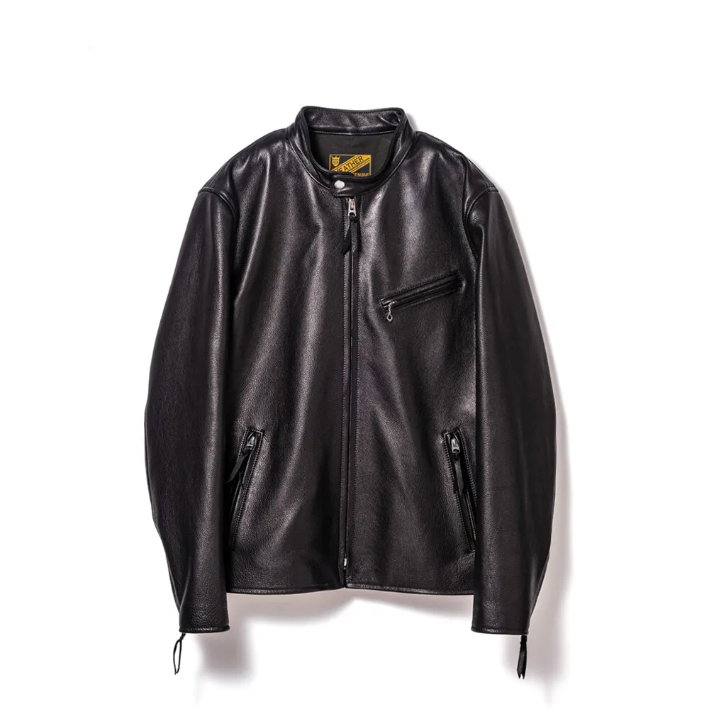 STEER OIL SINGLE BREASTED MOTORCYCLE JACKET leather jacket brand