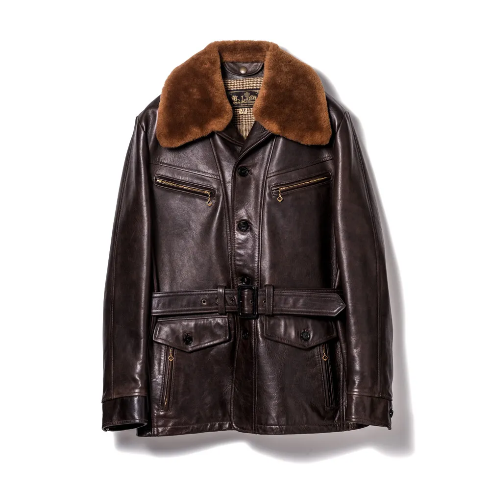 HAND OIL HORSE '30s BELTED GERMAN AVIATOR JACKET leather jacket brand