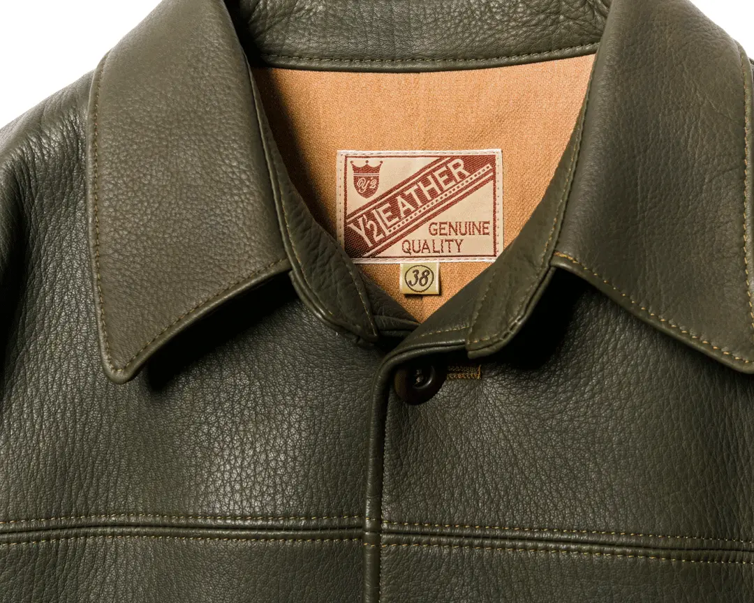 DEER SKIN ROUNDED HEM CAR COAT leather jacket brand