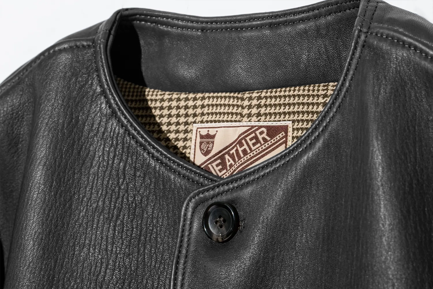 SHEEP SKIN COLLARLESS JACKET leather jacket brand