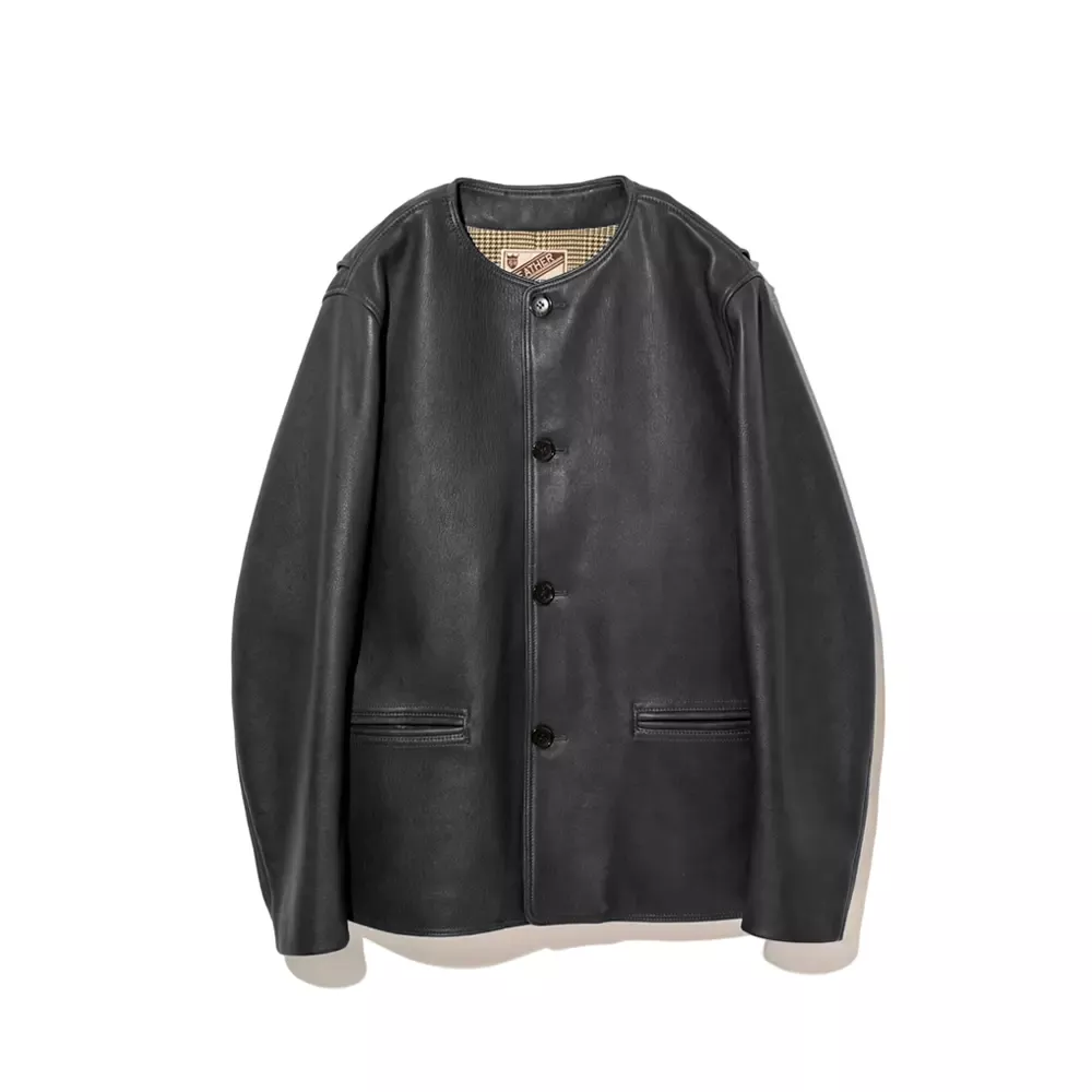 SHEEP SKIN COLLARLESS JACKET leather jacket brand