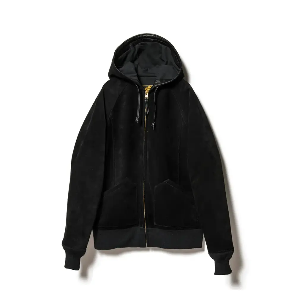 STEER ROUGHOUT HOODED PARKA leather jacket brand