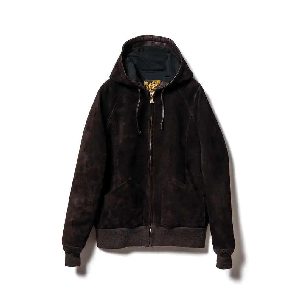 STEER ROUGHOUT HOODED PARKA leather jacket brand