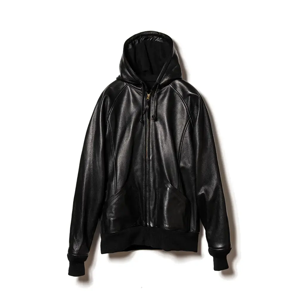 STEER OIL HOODED PARKA leather jacket brand