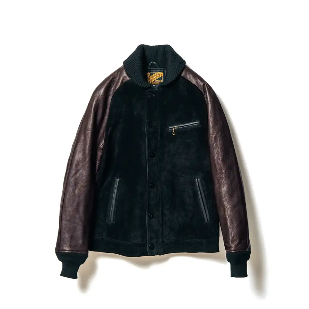 STEER ROUGHOUT & STEER OIL RIB JACKET leather jacket brand